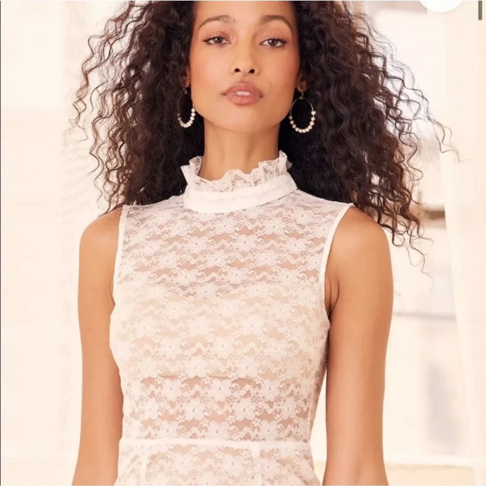Lulus White Lace Mock Neck Midi Dress White Size L - Picture 2 of 10